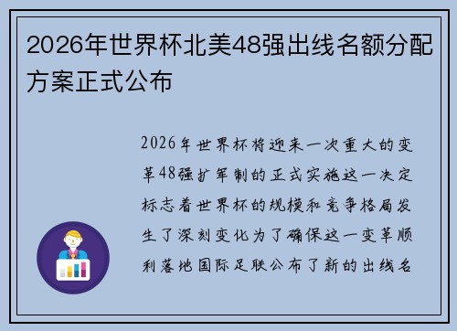 2026年世界杯北美48强出线名额分配方案正式公布 2026年世界杯北美48强出线名额分配方案正式公布